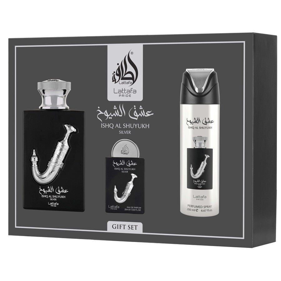 Lattafa Men's Ishq Al Shuyukh Silver Gift Set