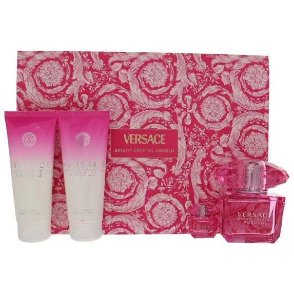 Bright Crystal Absolu by Versace 4pc Gift Set 3 oz EDP + Body Lotion + Shower Gel + Mini for Women