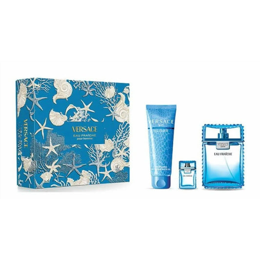 Versace Man Eau Fraiche, 3 Pc Gift Set 3.4oz EDT Spray, 0.17oz EDT Spray (Mini), 5oz Bath and Shower Gel