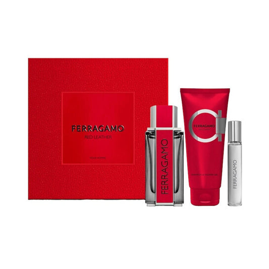 Salvatore Ferragamo Men's Red Leather Gift Set